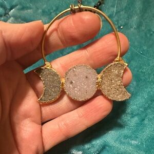 Druzy moonphase necklace with watermelon tourmaline chain